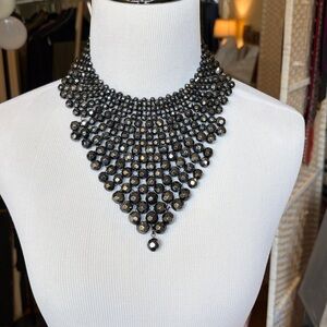 Gunmetal Glass Bead Bib Necklace